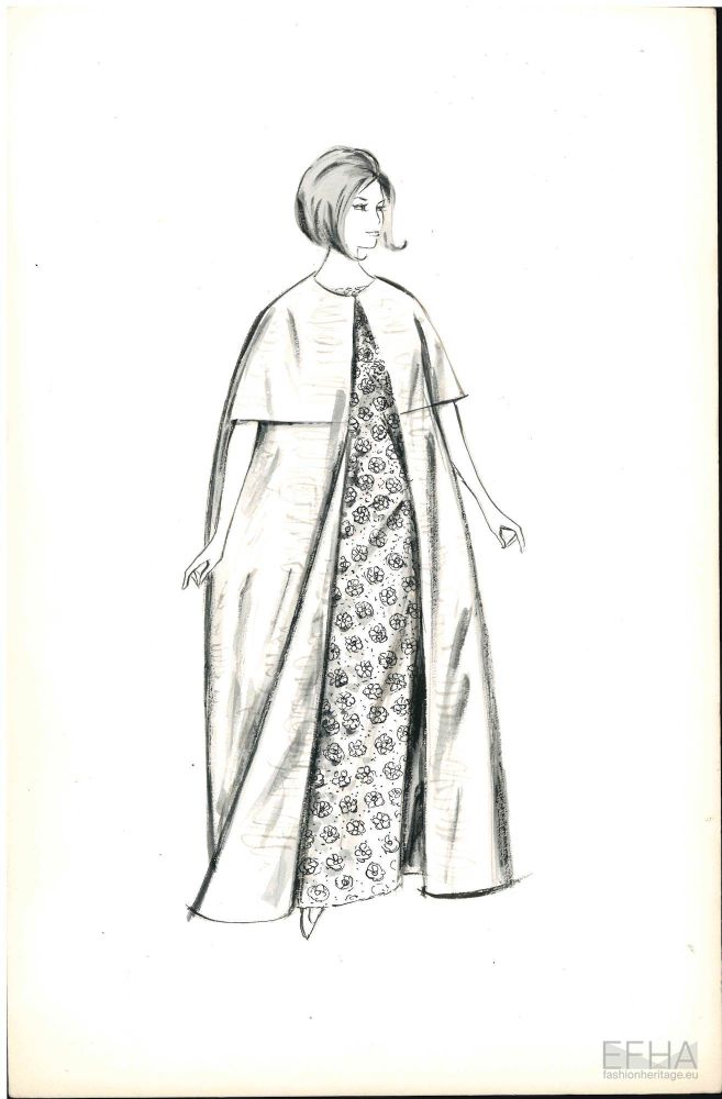 Design sketch, Evening dress with cloak