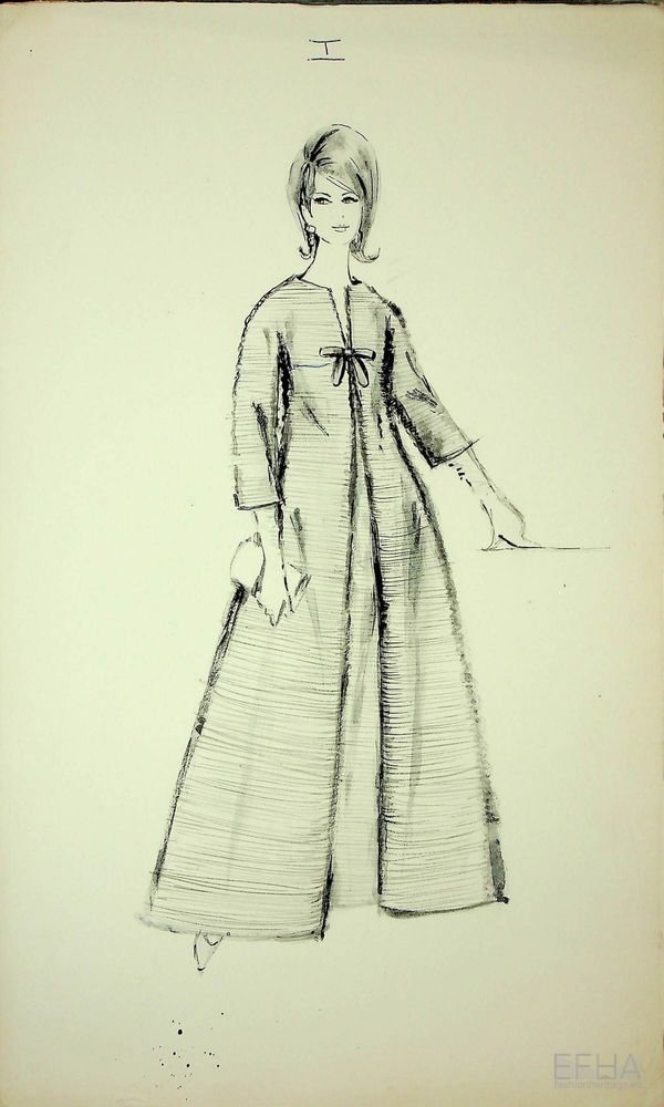 Design Sketch, Pleated linen evening coat